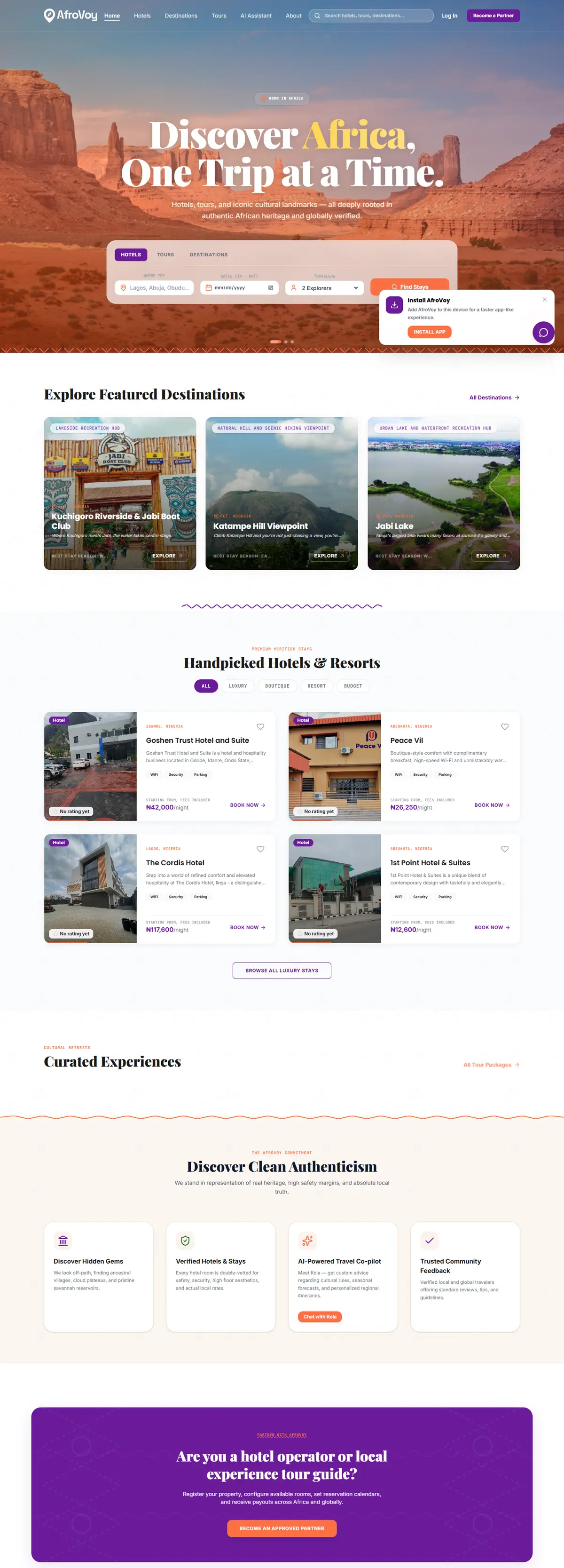 Screenshot of the AfroVoy website