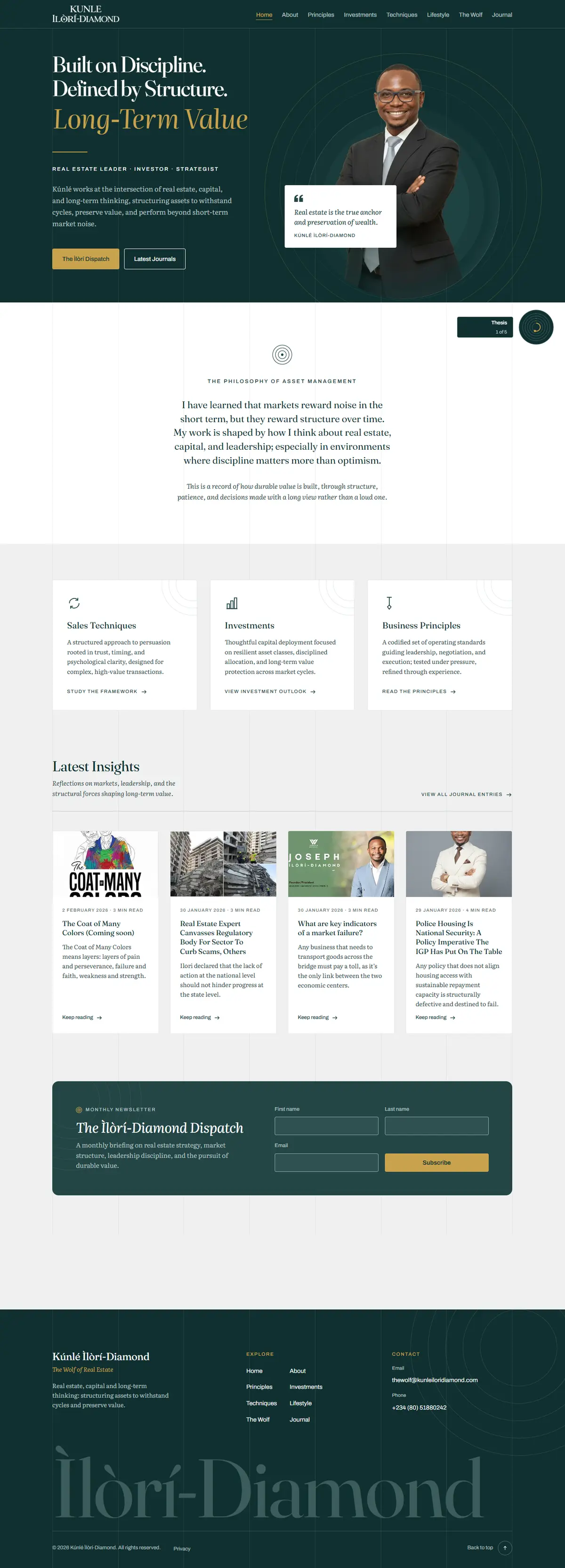 Screenshot of the Kúnlé Ìlòrí-Diamond website