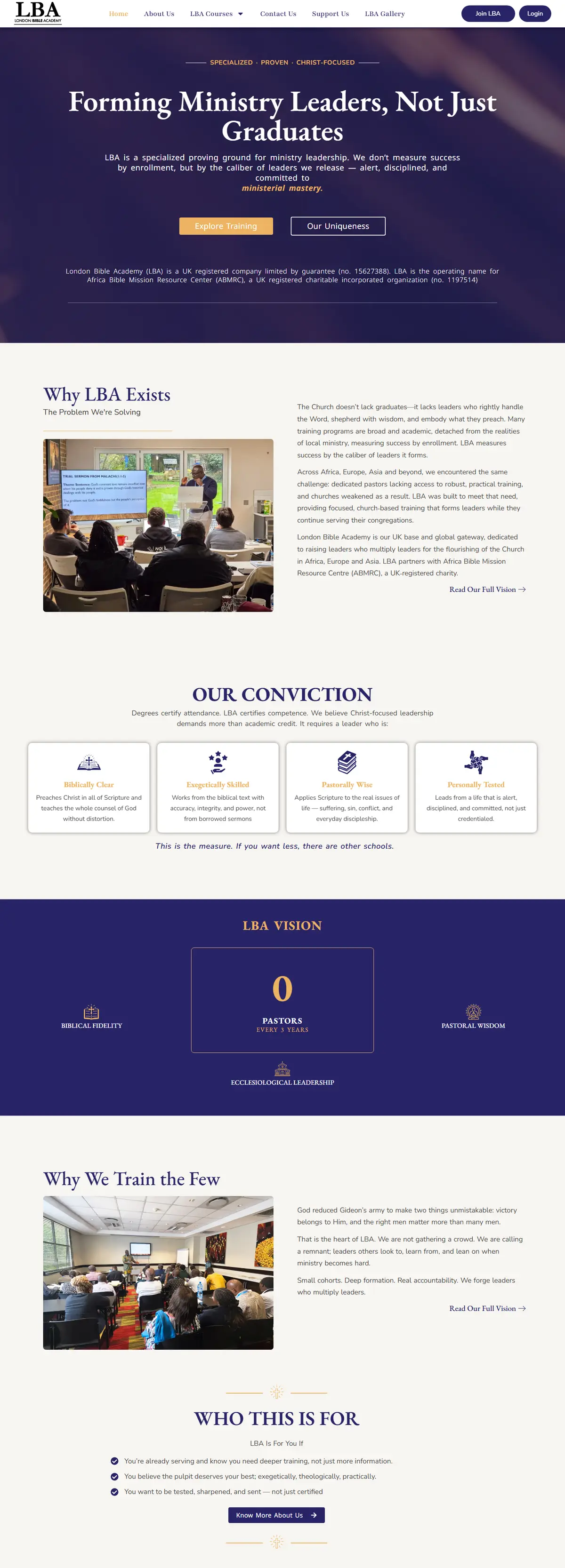 Screenshot of the London Bible Academy website